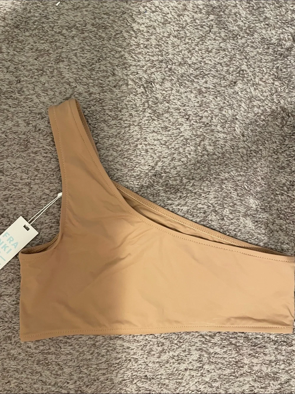 Frankie's Bikinis One-Shoulder barb nude bikini top large nwt